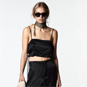 Zara lace up satin effect crop top